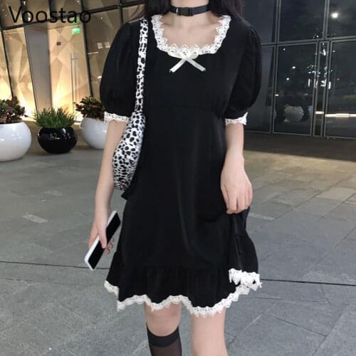 Lolita Dress Sweet Cute Kawaii Girls Maid Vintage Ruffles Dress Women Victorian Gothic Steampunk Puff Sleeve Lace Lolita Dresses