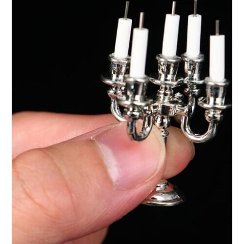 1Set Dollhouse Miniature Candles and Candlestick Cake Candle Holders Toppers For Doll House Decoration Accessories Kids Toys