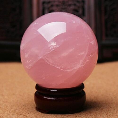 1pcs Natural Pink Rose Magic Quartz Crystal Healing Ball Sphere Decor With Bases
