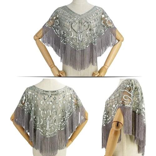 1920s Shawl Wraps Gatsby Beaded Evening Cape Bridal Wedding Fringed Shawl for Evening Dresses Flapper Gatsby Dress Accessories