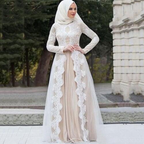 2021 Lace Appliques Mariage Kaftan Moroccan wedding Dresses Long Sleeves Islamic Dubai Saudi Arabic Formal bridal gowns Abaya