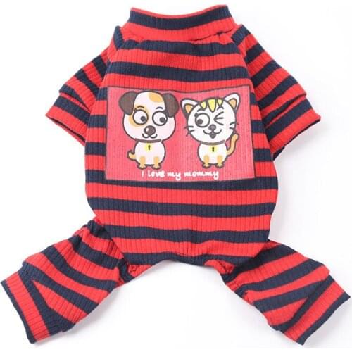 2021 Spring Summer Dog Clothes Striped Pet Jumpsuit Cartoon Puppy Apparel for Small Medium Dogs Puppy Outfit