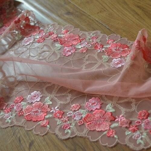 4Meters Bilateral Flowers Fabric DIY Clothing Accessories Pink Embroidery Tulle Bra Underwear Lace Trim For Sewing Wedding Dress