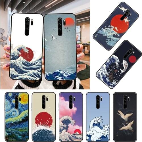 Phone Case For Xiaomi Redmi Note 8 8T 7 7A 9 9A 9S 8A 4 5 6 Pro Black Cover Prime 3D Etui Soft Hoesjes Luxury Coque Wave Illust