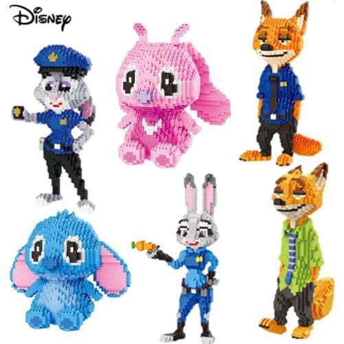 Disney Kawaii Zootopia Judy Nick Stitch Action Figure Building Block Cartoon Image Reading Style Practical Skill Brain Game Gift