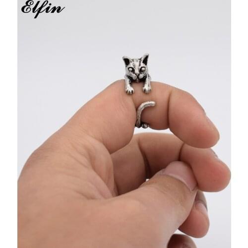 Elfin Vintage Adjustable Cute House Cat Ring Men Fashionable Cute Jewellery Sphynx Cat Rings For Women Anillos Mujer Warcraft