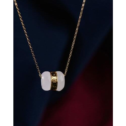 Natural Hetian white jade pendant necklace Chinese style retro Bohemian elegant small womens brand jewelry