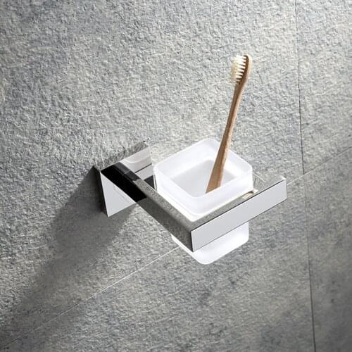 Chrome Bathroom Accessories Set Stainless Steel Polish Tumbler Holder Metal Toothbrush Cup Holder Wall Hanging