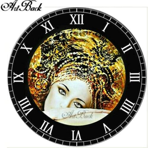 ArtBack full square / round 5d diamond painting clock woman icon 3d resin diamond mosaic home decoration