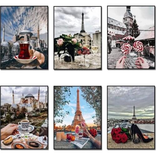 DIY Diamond Painting Paris Love Rose Cafe Diamond Embroidery Patterns Rhinestones Beaded Cross Stitch Diamond Wall Art & Crafts