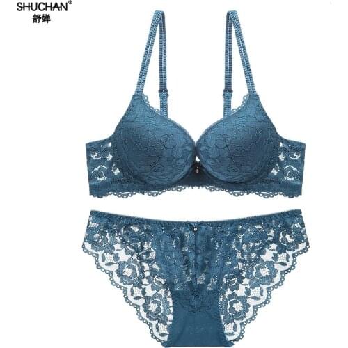 SHUCHAN Lace Bra Set Women Underwear Set Push Up Bra Set Sexy Lace Briefs Lingerie 3/4 Cup Push Up Bra Underwear Everyday 15122