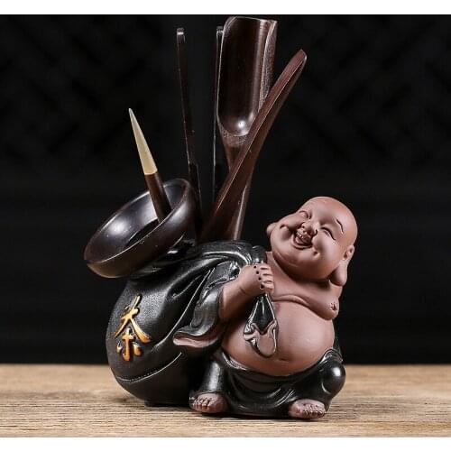 Creative New Tea Ceremony Six Gentleman Maitreya Buddha Tea Pet Ornaments Tea Table Tea Clip Accessories Utensils Storage Tube