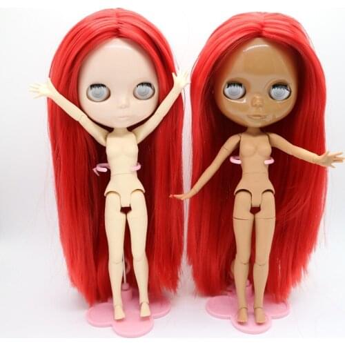 Without eyes chips joint body Nude blyth doll red hair for DIY 2018013