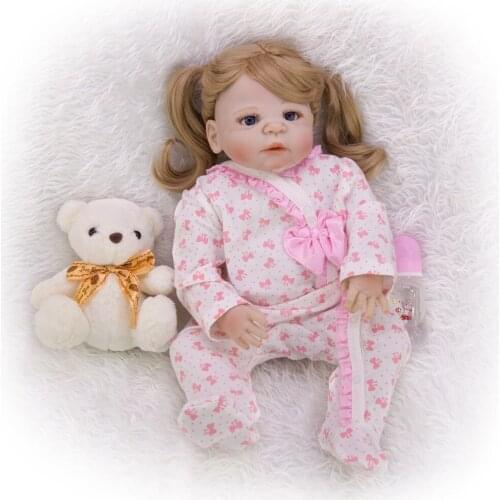 Reborn Baby Dolls with Hug bear Toy Silicone reborn baby Lifelike 23'' Babies princess Dolls Girl childen Gift For 2020 hot Sale