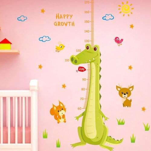 Cartoon Wall Stickers Crocodile Baby Kids Growth Chart Measurement Height Foot Sticker Room Bedroom Decor Decals