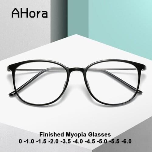Ahora Round Black Finished Myopia Glasses Women Men Ultralight Prescription Student Shortsighted Eyewear 0 -1.0 -2.0 -2.5 -3.0