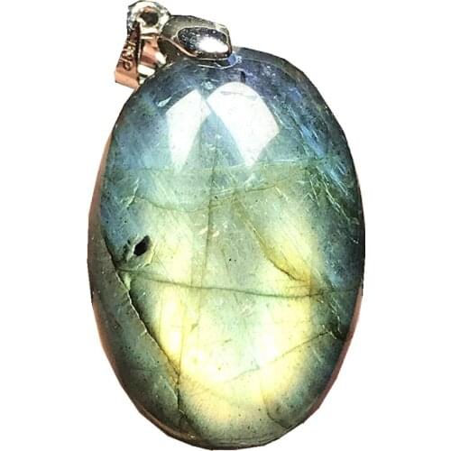 Natural Yellow Blue Labradorite Pendant Jewelry For Women Man Healing Crystal Silver 30x21x10mm Beads Moonstone Stone AAAAA