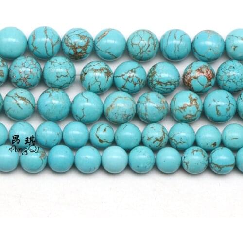 New Natural Lt Blue Howlite Turquoises Round Loose Beads For Jewelry making 15" Strand Men Bracelet 4 6 8 10 12 MM Pick Size