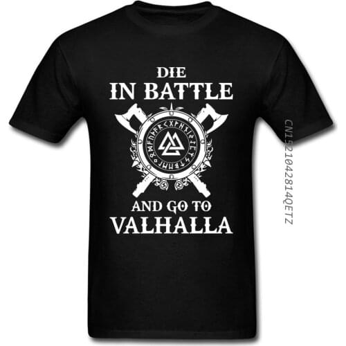 Odin Vikings O Neck T Shirt Men Die In Battle And Go To Valhalla Tshirt Mens 100% Cotton Print Hip Hop T-Shirt Black Tops