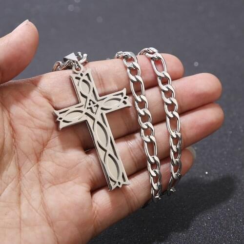New steel color Mens Stainless Steel Infinity Cross Irish Knot Pendant Necklace, 24" Link Chain
