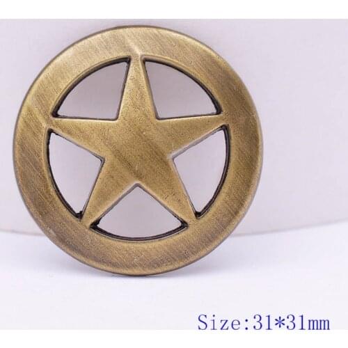 LOT 10PCS 31*31MM WESTERN TEXAS RANGER STAR ANTIQUE BRASS LEATHER CONCHOS TACK