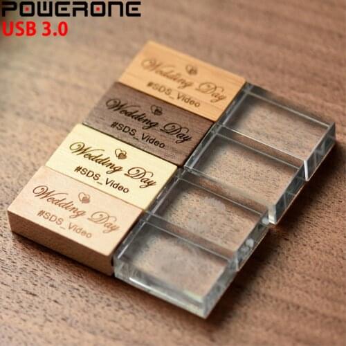 POWERONE USB 3.0 Wedding Photography free Custom LOGO Wooden Crystal Wooden 64GB 32GB 16GB 4GB memory flashs stick pen drive