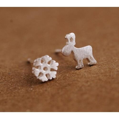 925 sterling sv elk snowflakes asymmetrical drawing earrings Japanese and Korean simple girls earrings