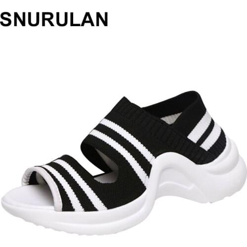 SNURULAN Comfortable Sport Sandals For Women r Platforms Casual Shoes Woman Outdoor Sandal Buckle Strap Low Heel Thick Bottom