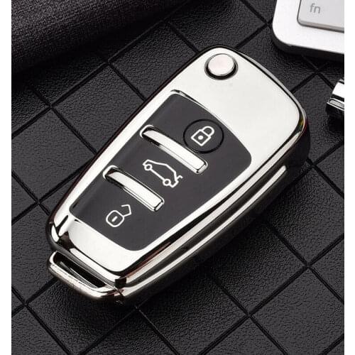 TPU Car Key Case For Audi Q7 A3 A4 A6 TT R8 Q5 3 Buttons Folding Remote Fob Shell Cover Keychain Protector Bag Auto Accessories