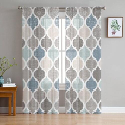 Geometric Retro Morocco Window Tulle Curtains for Living Room Bedroom Hotel Luxury Decoration Sheer Curtains