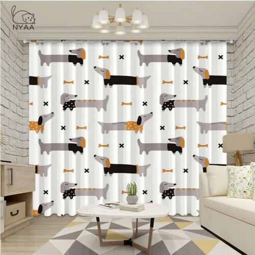 NYAA Dachshund Dog Living Room Curtain Cute Puppy Curtain For Bedroom Window Treatment Drapes Cartoon Ultra-thin light shading