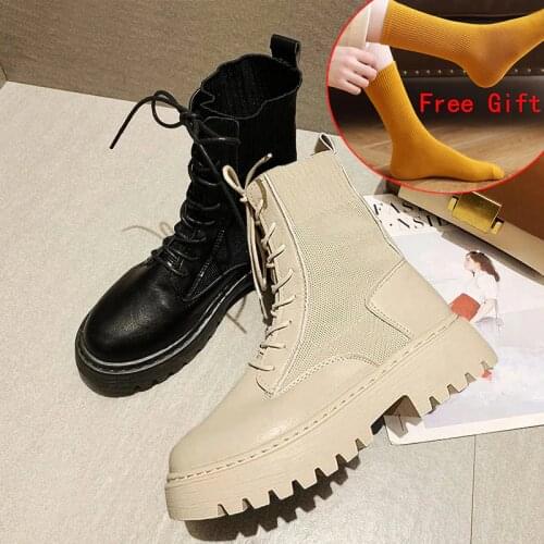 Women Autumn Winter Brand Ankle Boots Woman Lace Up Shoes Motorcycle Platform Boots Ladies Casual Leather Fashion Footwear New