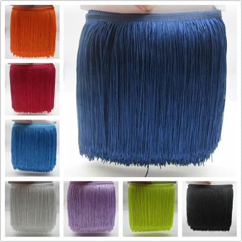 100 Meters 20CM Long Polyester Lace Tassel Fringe Lace Trim Ribbon Sew Latin Dress Stage Garment Curtain DIY Accessories SM028