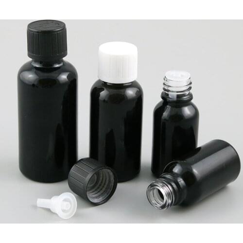 100ml 50ml 30ml 15ml 10ml Travel Shining Black Essential Oil Bottle With Plastic Childproof Cap 1oz Cosmetic Containers 12pcs