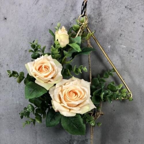2 Pcs/lot Creative Wrought iron geometric wreath hanging ornament Artificial Rose flowers For home decoration wedding decoration