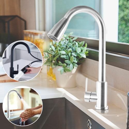304 Stainless Steel Pull Faucet Toilet Kitchen Sink Telescopic Hot and Cold Mixing Faucet Pull Out Design Spout Tap 360 Rotation