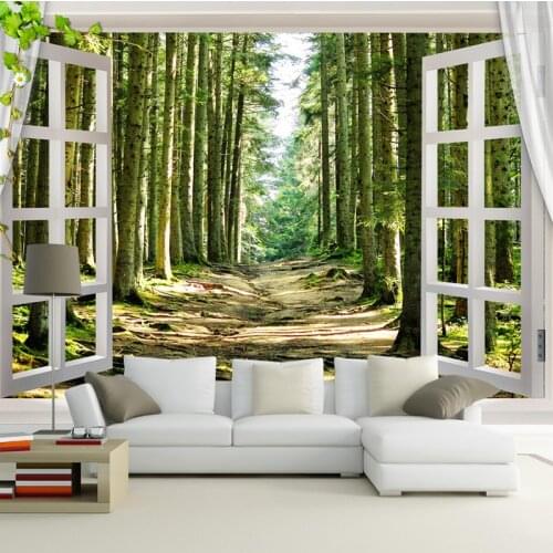 Dropship Custom 3D Mural Wallpaper 3D Stereo Window Tree Art Mural Living Room Bedroom Forest Wallpaper Decoration Home Luxury