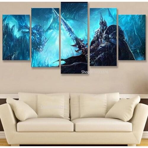 5 Piece Video Game WOW Warcraft DOTA 2 Painting Poster Decorative Mural Art Room Wall Decor Canvas painting wholesale frame