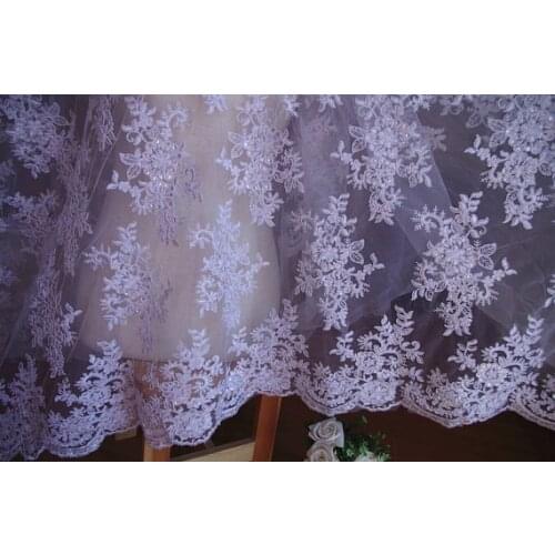 5 yards heavy embroidered white cord sequins lace fabric, white alencon french lace fabric by the yard