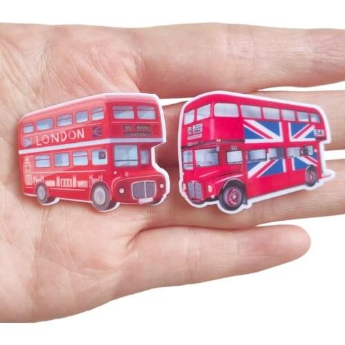 50pcs 2 Styles Mixed Cartoon Red London Bus Flatback Planar Resin Cabochon DIY Crafts for Hair Bows Decoration Accessories