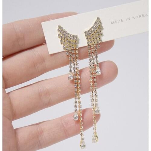 AAA Cubic Zirconia Elegant Rhinestone Wing Women Earring Bling Shine CZ long Design Tassel Stud Earrings Wedding Jewelry Pendant