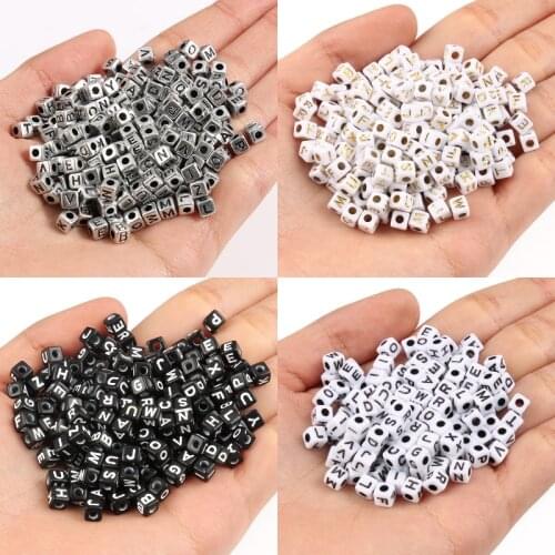 200pcs/lot 5mm Acrylic Spacer Beads Letter Beads Square Alphabet Beads For Jewelry Making DIY Handmade Accessories