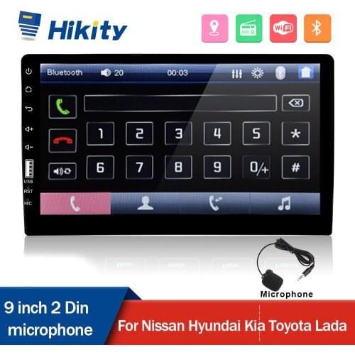 Hikity 1Din Car Radio Microphone Car Multimedia Player 9" Screen Autoradio Mirrorlink Buletooth Car Stereo MP5 USB FM Camera