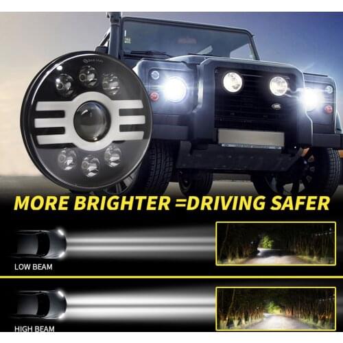 Car LED Headlight 7in 500W Round Headlamp H-type Super Bright H4 Plug H13 Wire Harness Replacement for Jeep Wrangler Land Rover