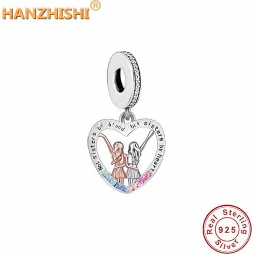 925 Sterling Silver Not Sisters By Blood But Sisters By Heart Charms Beads Fit Original Pandora Bracelet Necklace Jewelry Gift