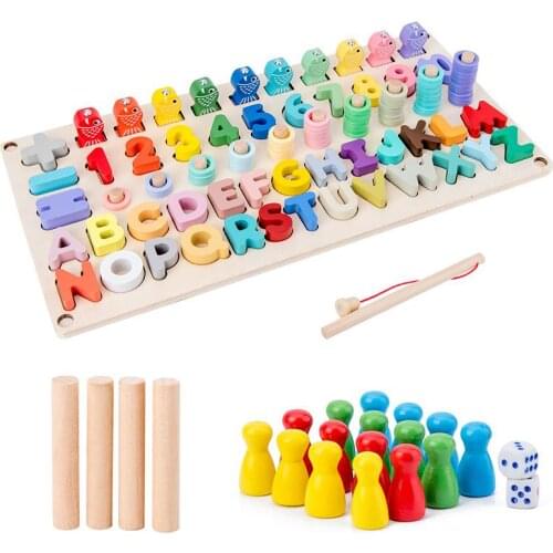 Kid Montessori Material Educational Wooden Toys Geometry Matching Counting Magnetic Fishing Toys Mathematical Education Boy Toys