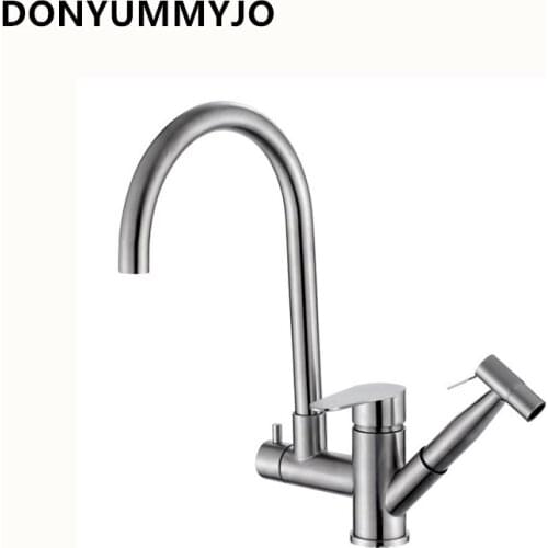 DONYUMMYJO 1pc Stainless steel Sink Pull Type Spray Gun Multifunctional Kitchen Faucet Hot And Cold Sink Tap