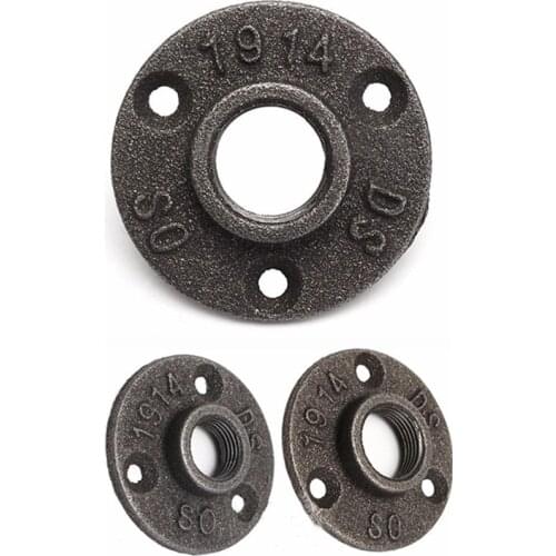 1/2" 3/4" Thread BSP Black Iron Pipe Fittings Malleable Wall Mount Floor Flange Piece Bracket Tube Plumbing Hardware Tools