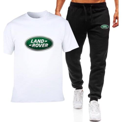 2021 Summer Mens T-Shirt Land Rover Car Logo Pure Cotton Round Neck Short Sleeve Fitness Sports Pants Fashion Casual Wear Set