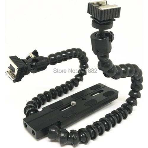 Flexible Dual Arm Camera Flash Bracket Holder Two Hot Shoe Mounts Bracket with Ball Head for Speedlite DSLR Macro Shooting